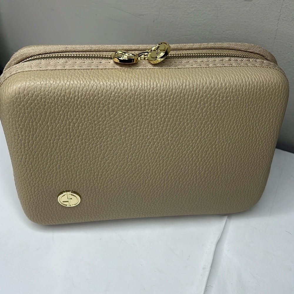 Giorgio Armani Zip Around Structured Pebbled Vegan Leather Clutch Bag